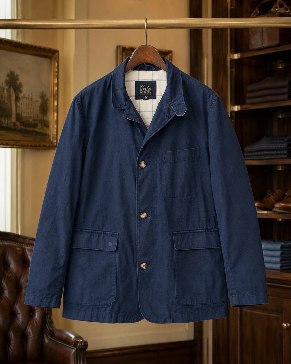 Jos. A Bank Full Zip Jacket Harrington Classic jacket Navy blue Mens M